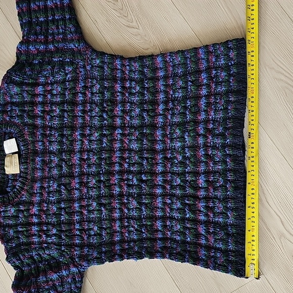 Liz Claiborne Aran Cable Knit Striped Ramie Granny Pullover Sweater Medium - Picture 9 of 12